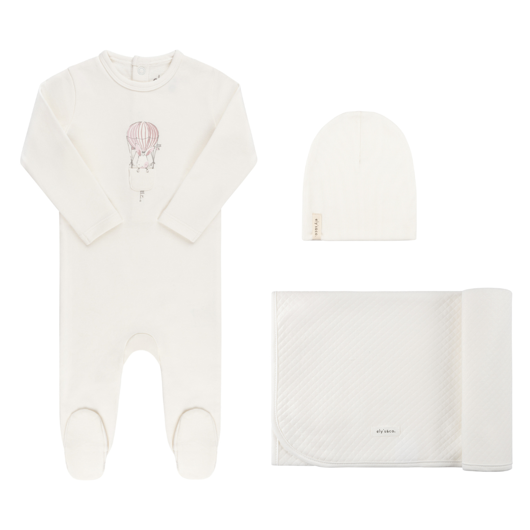 Ivory/Pink French Terry Hot Air Balloon Layette Set