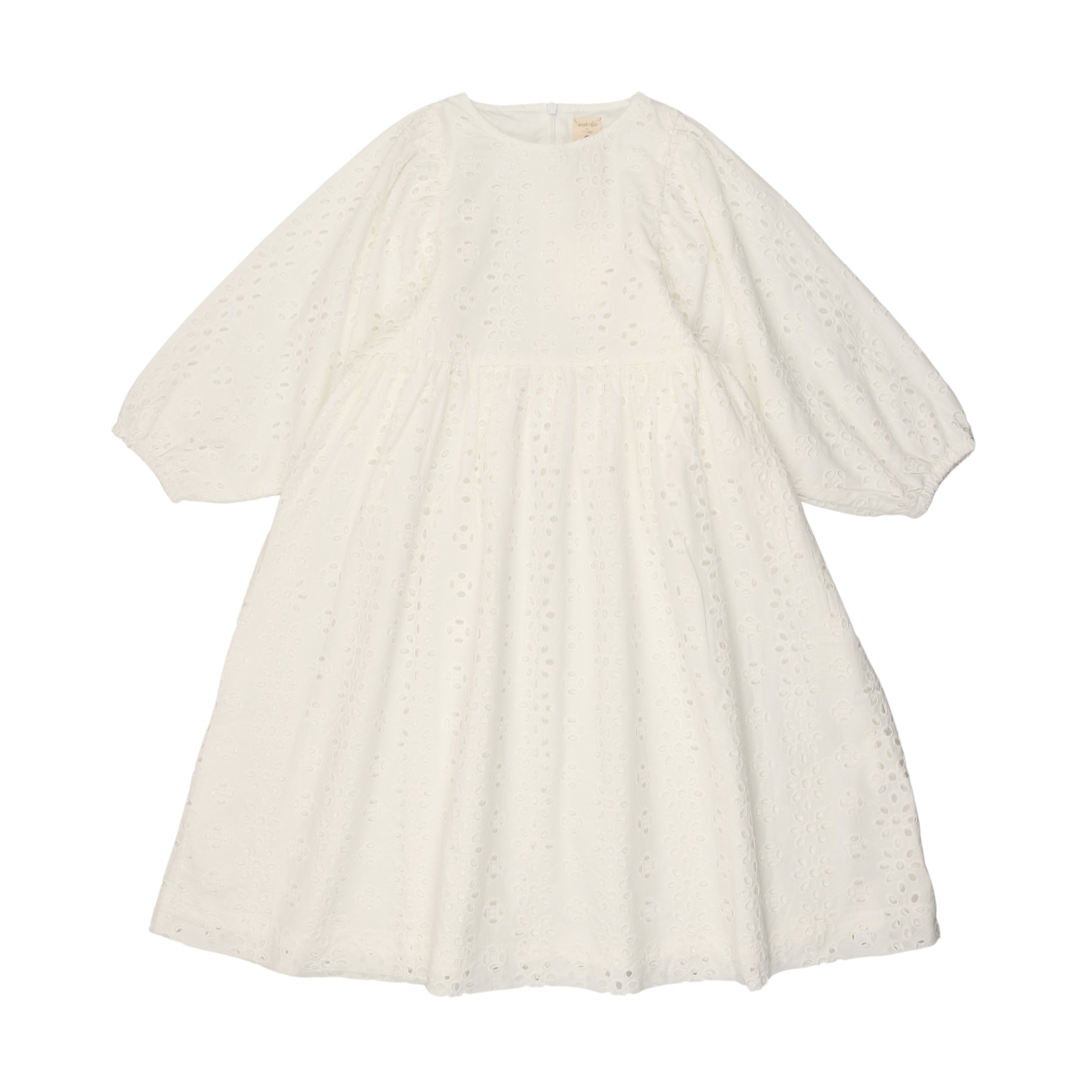 White Eyelet Three Quarter Sleeve Dress