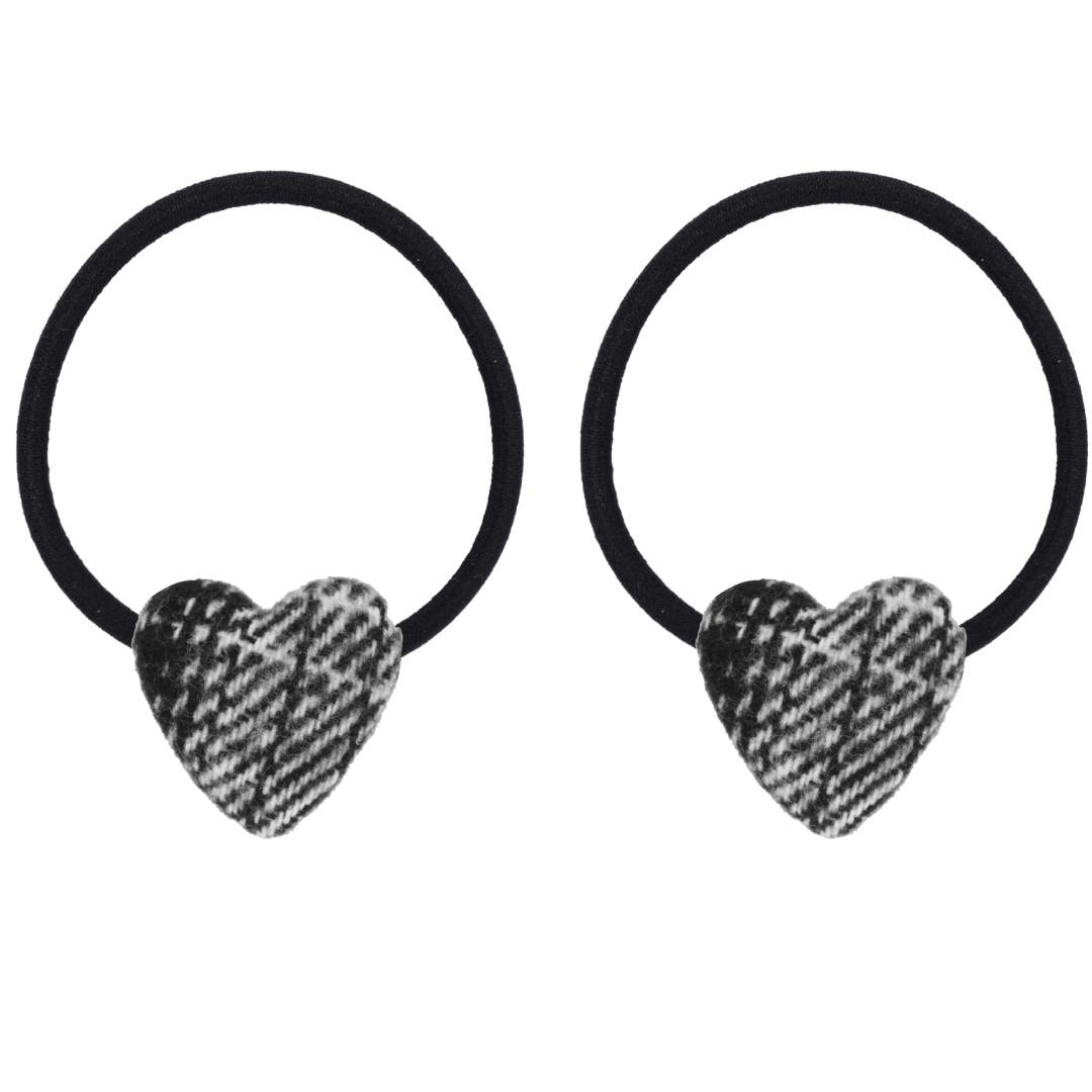 Black/ White Plaid Heart Button Pony Holder Set