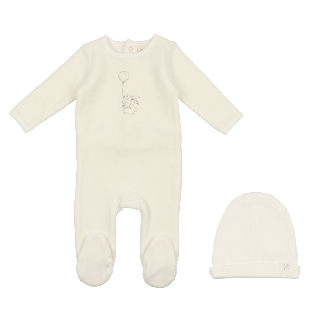 White Velour Balloon Bunny Footie & Beanie