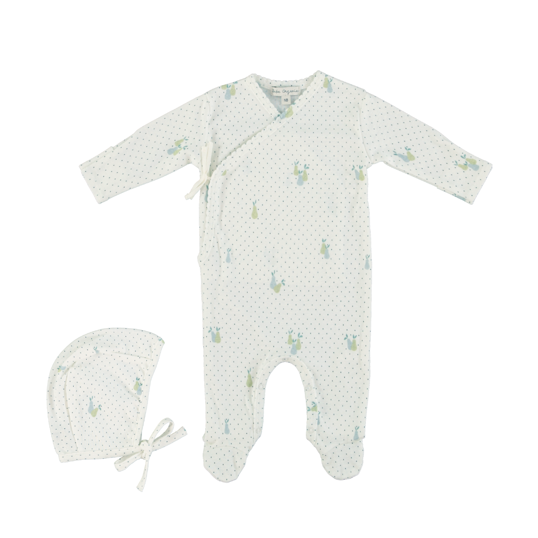 Green Pear Ian Wrap Overall Footie & Bonnet Set