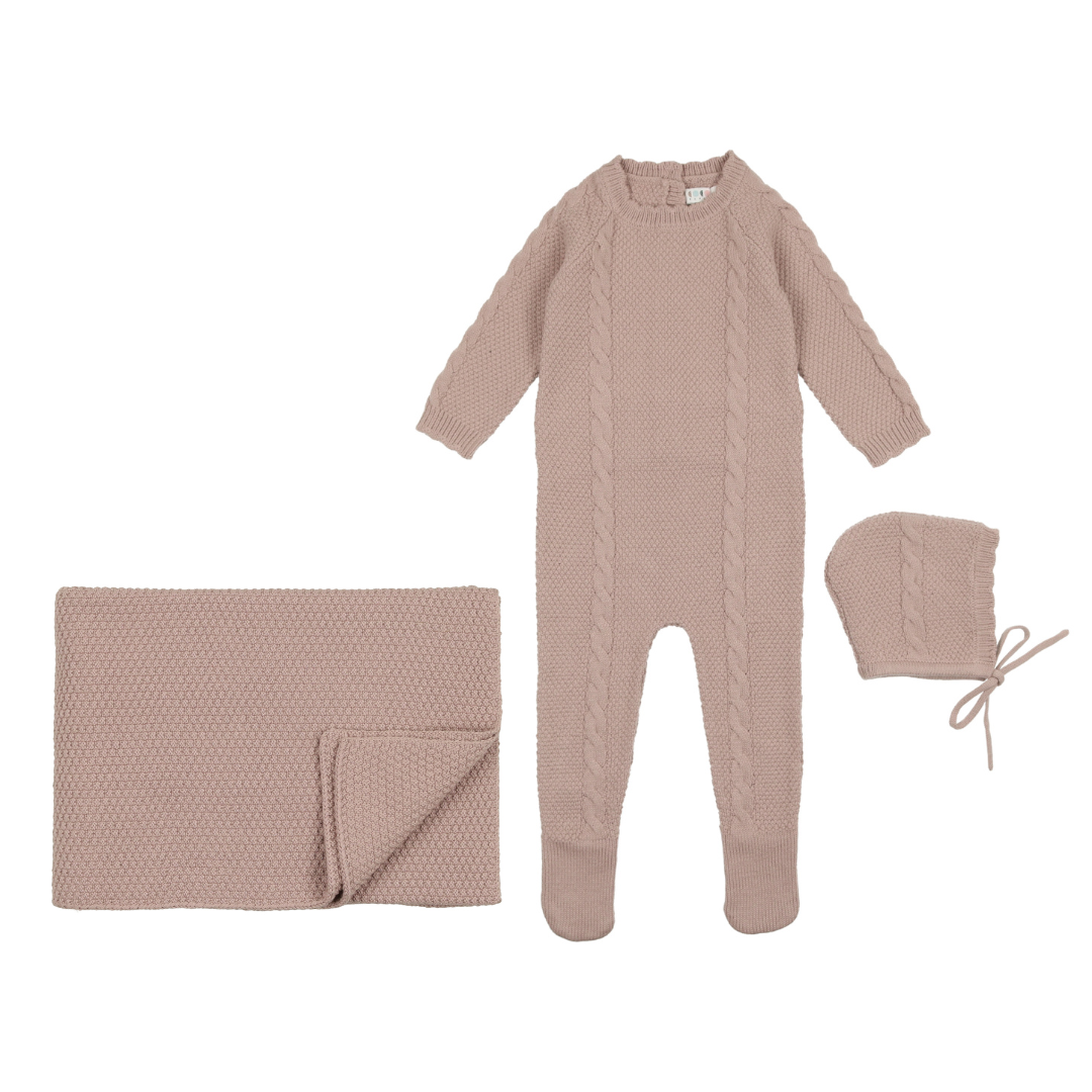 Pale Pink Cabled Knit Layette Set