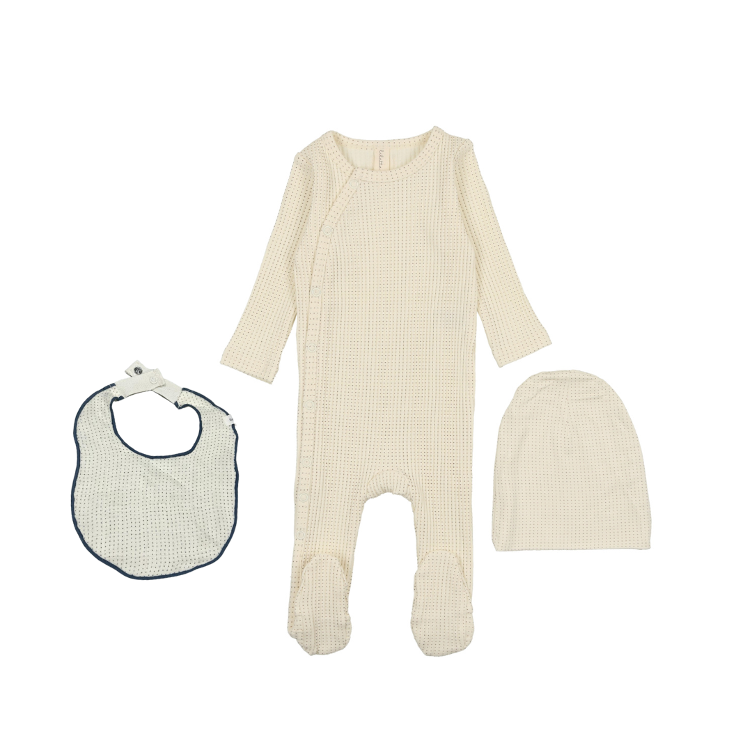 Ivory/Blue Dotted Side Snap Layette Set