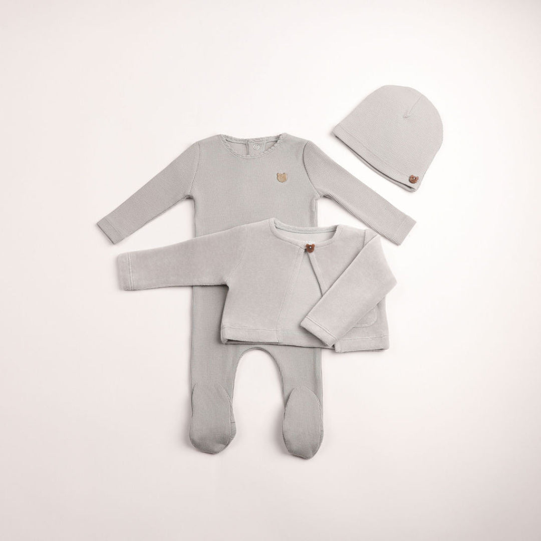London Fog Velour Cardigan Ribbed Footie/Beanie