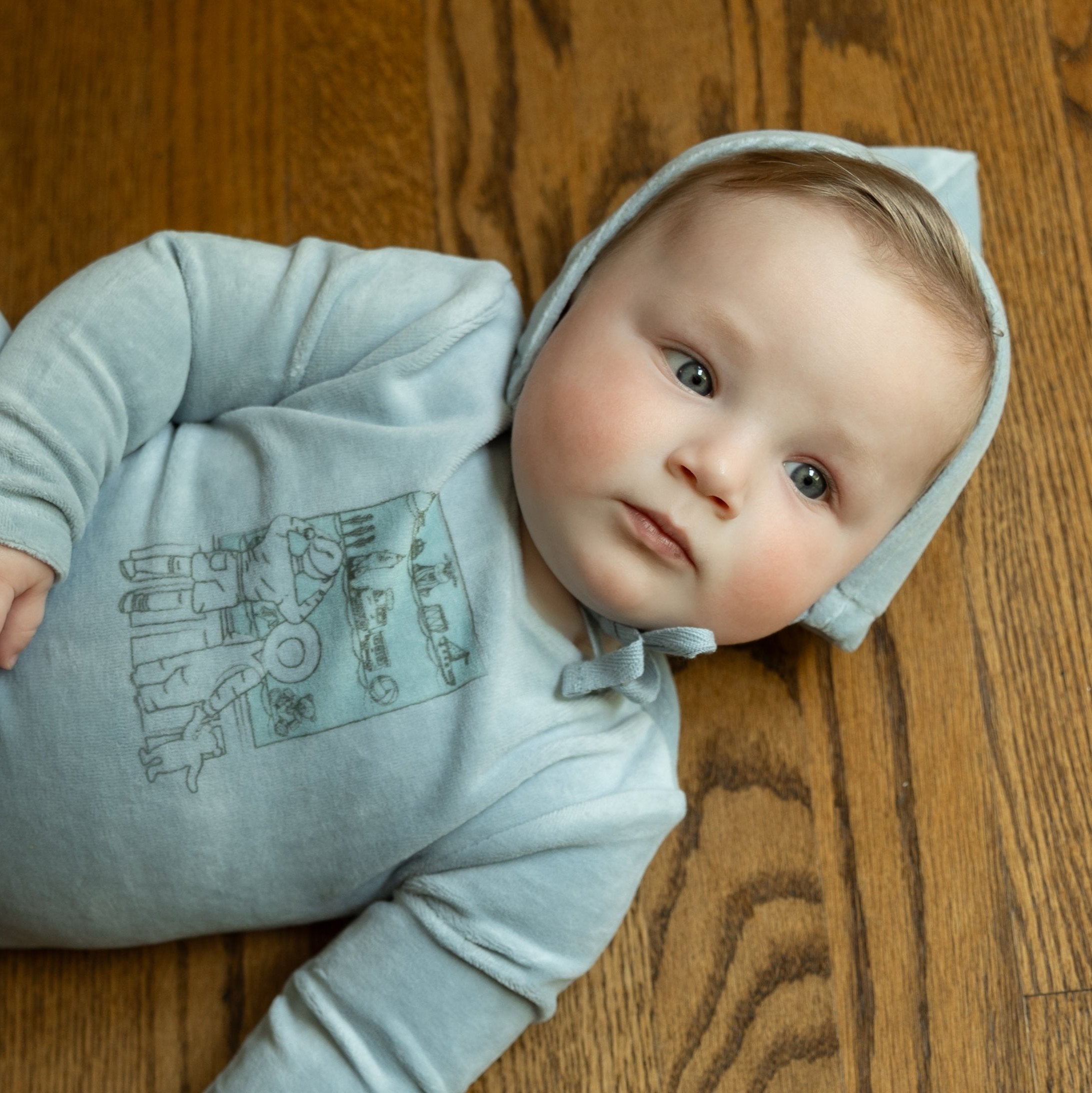 Dusty Blue Velour Window Layette Set