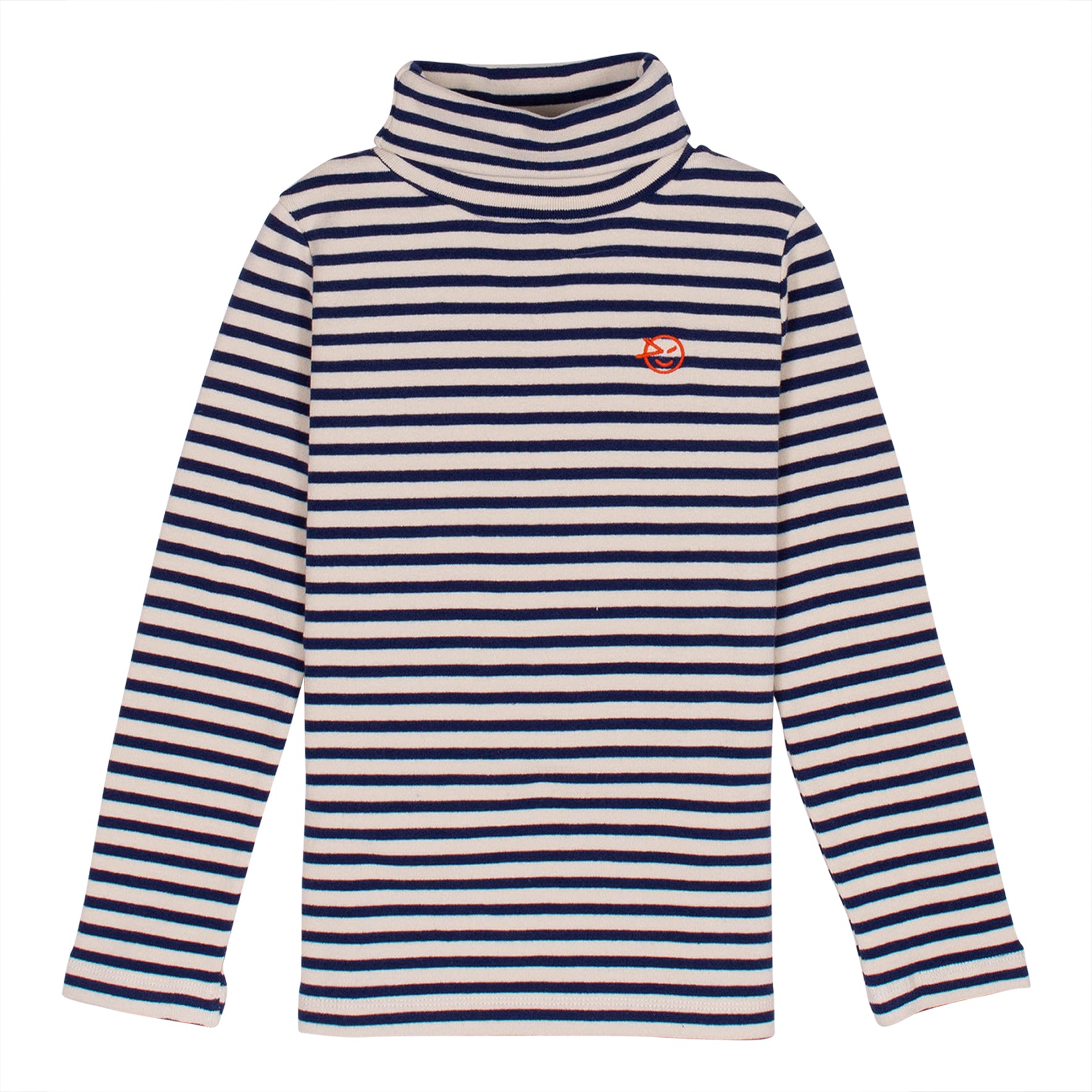 Navy/Ecru Stripe Roll Neck