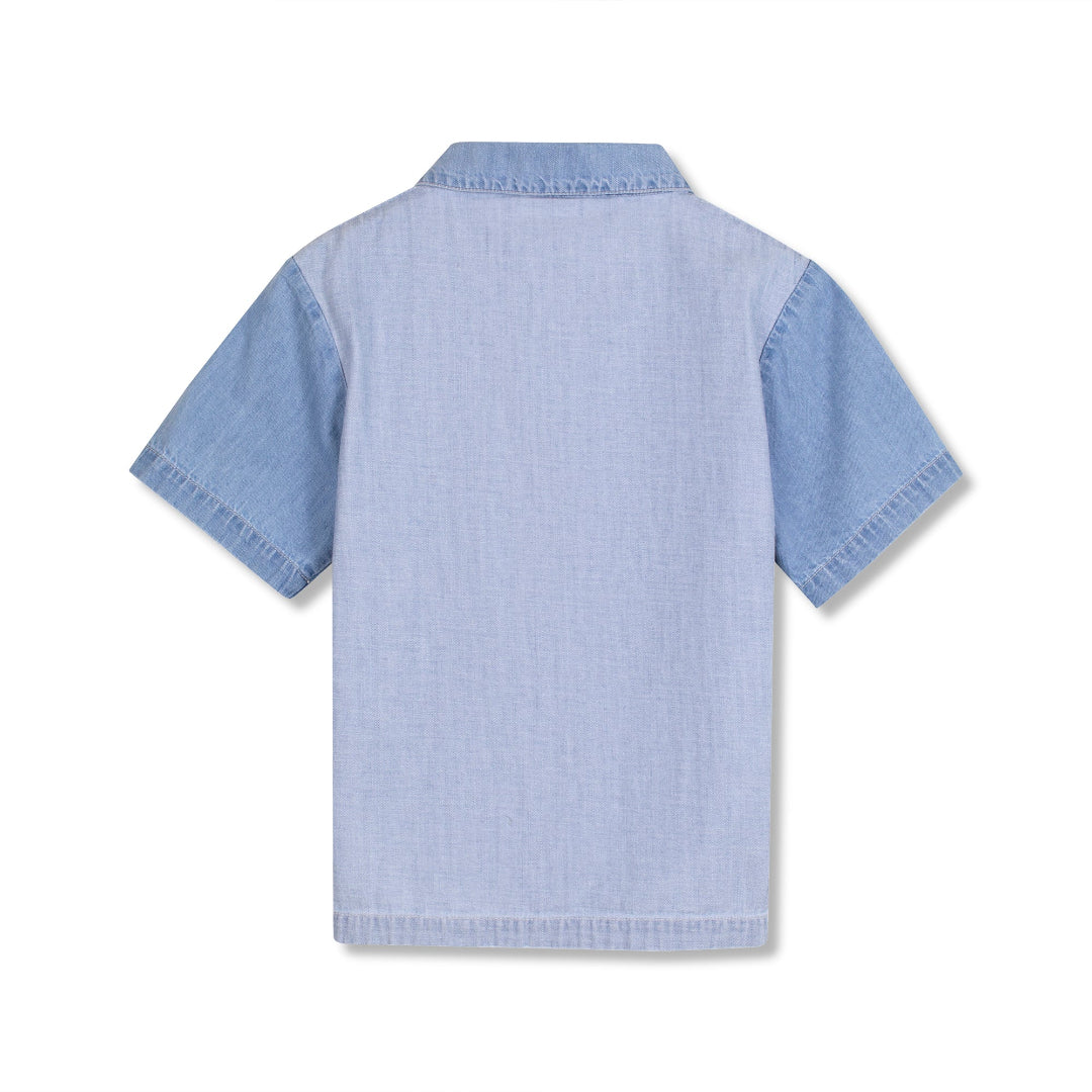 Pale Bleached Denim Short Sleeve Panel Shirt