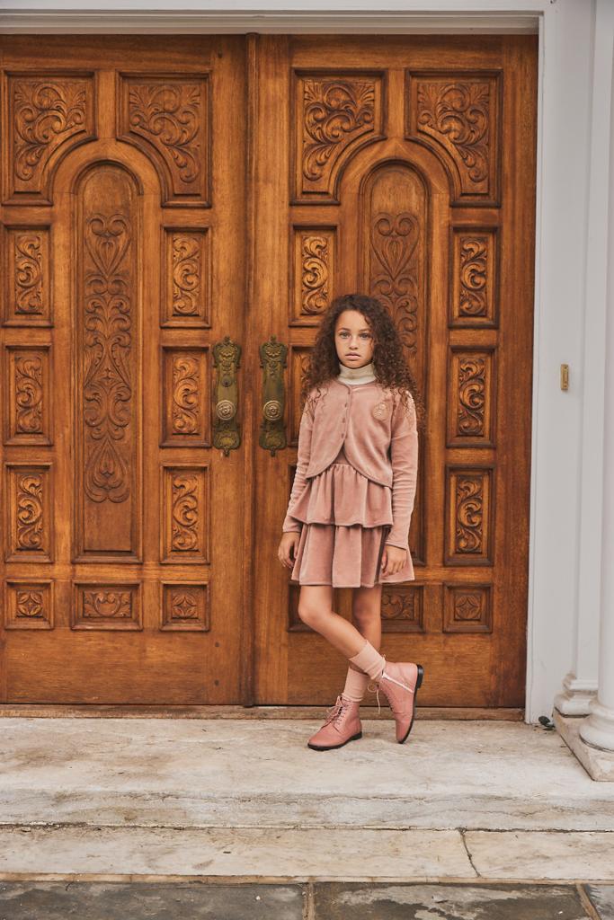 Pink Velour Cardigan with Badge