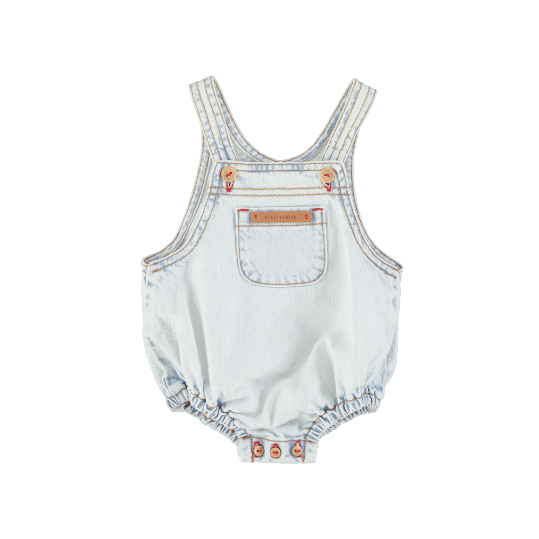 Washed Light Blue Denim Baby Romper