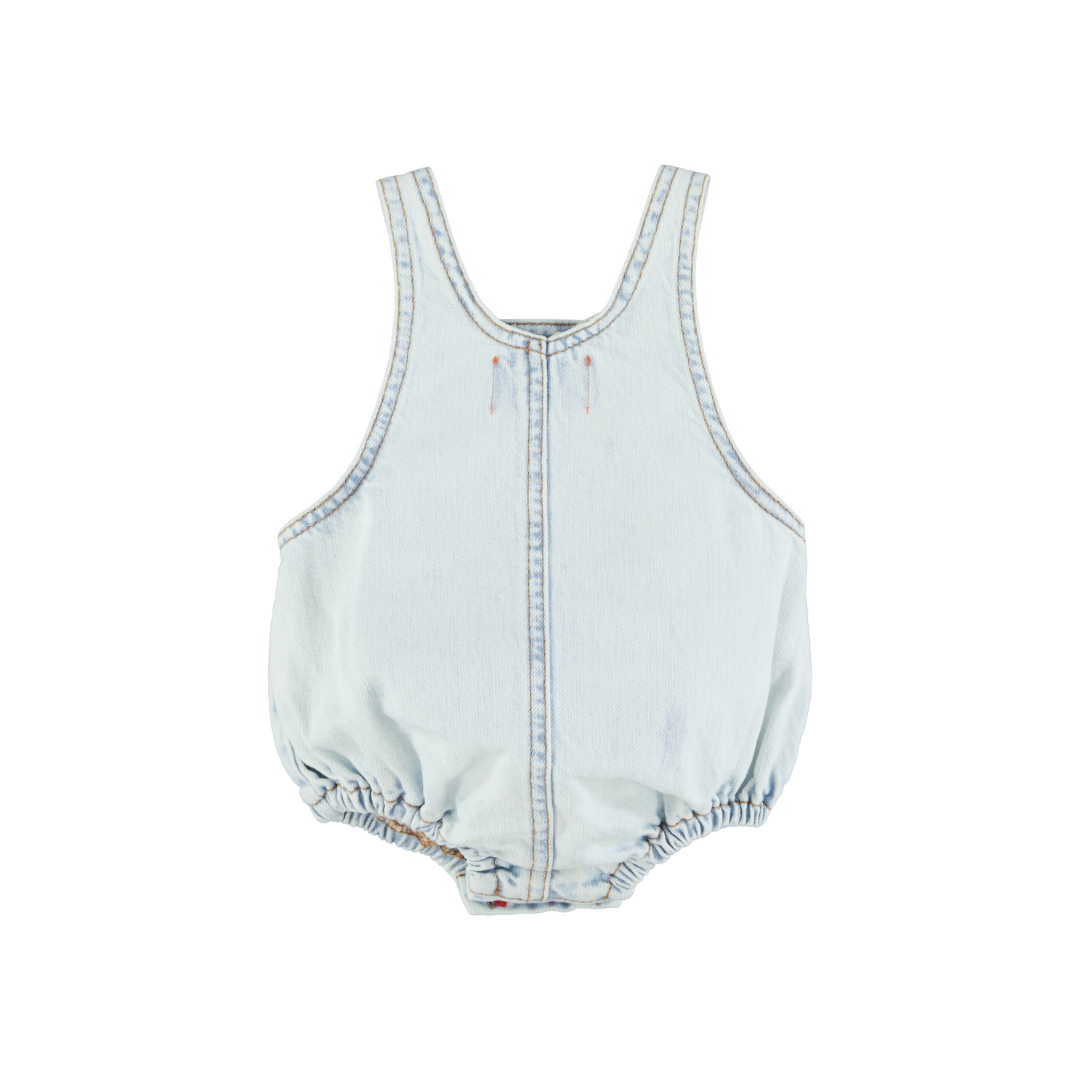 Washed Light Blue Denim Baby Romper