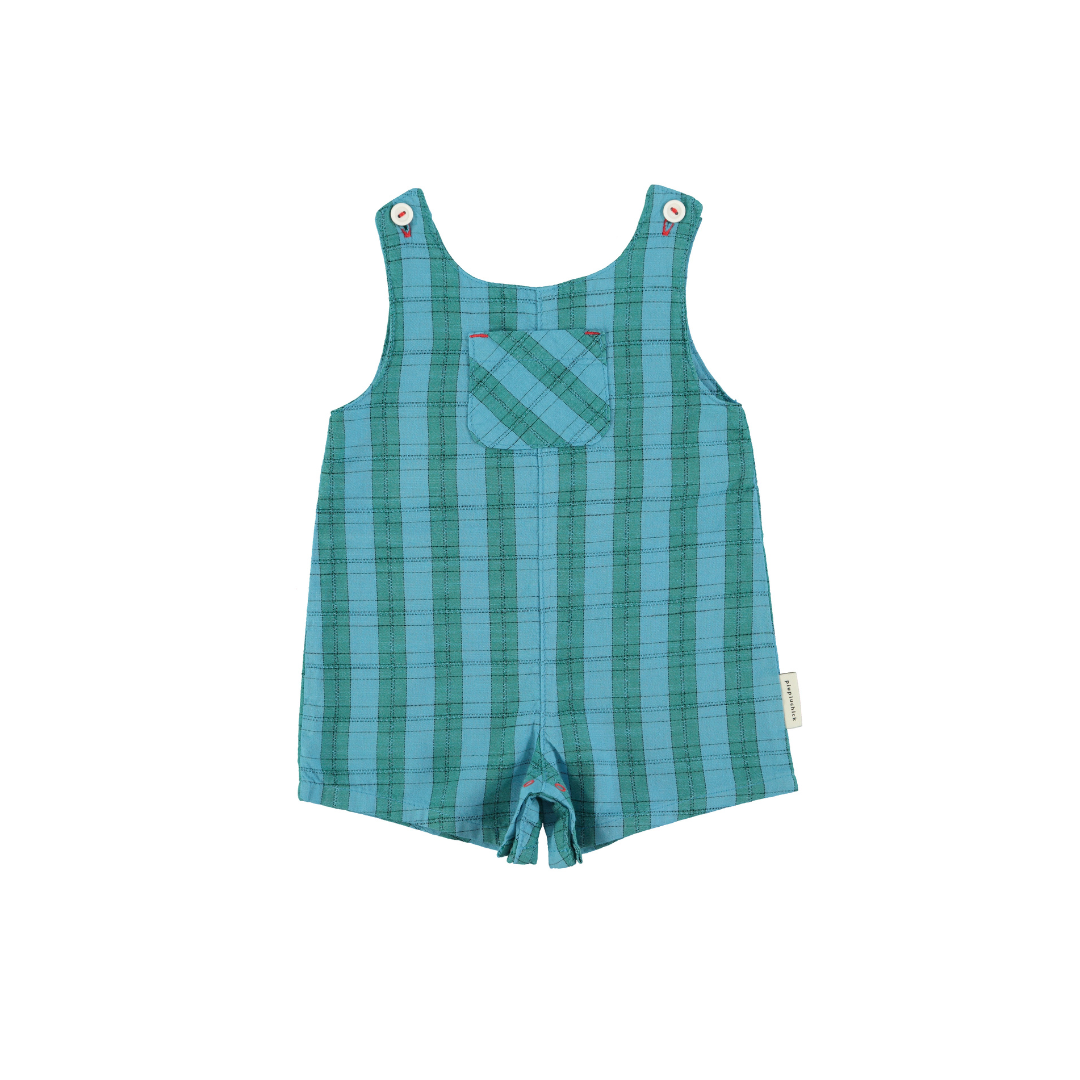 Blue & Green Checkered Baby Short Jumpsuit
