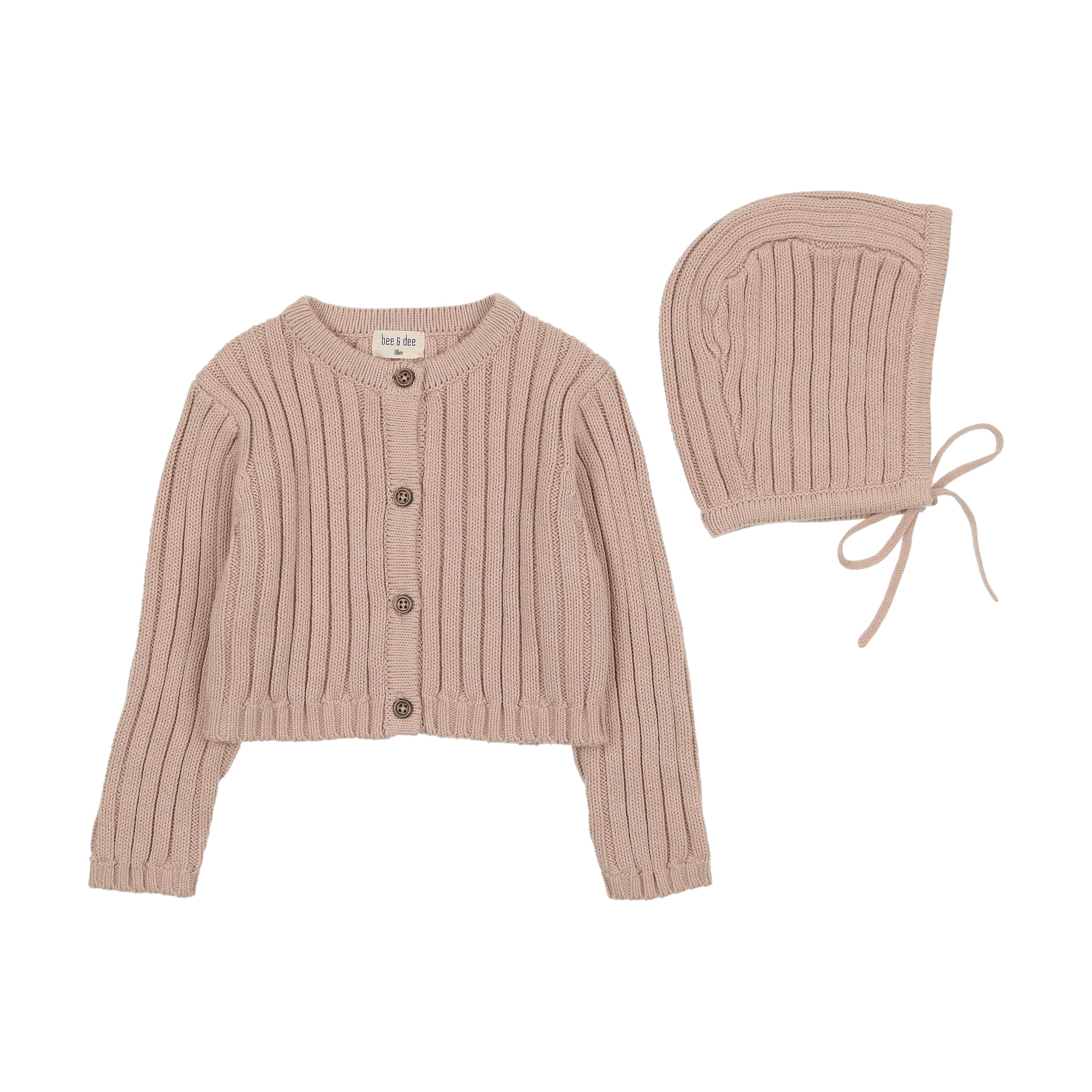 Creme Pink Wide Ribbed Cardigan & Bonnet