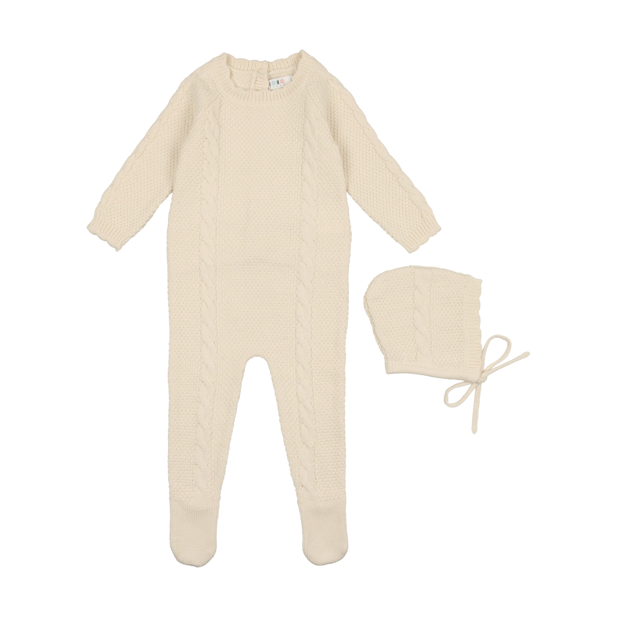 Cream Cabled Knit Footie & Bonnet Set