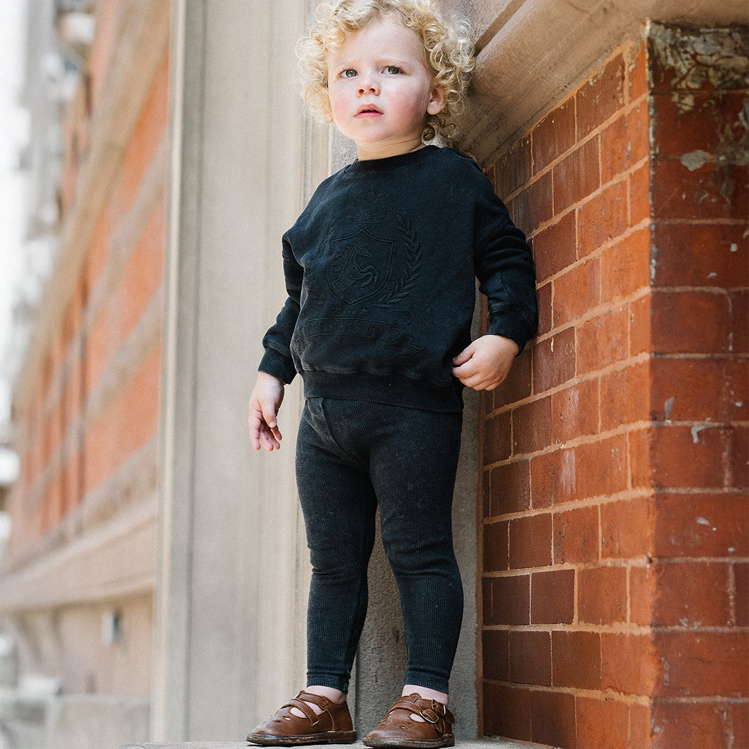 Black Wash Emblem Sweatshirt Set