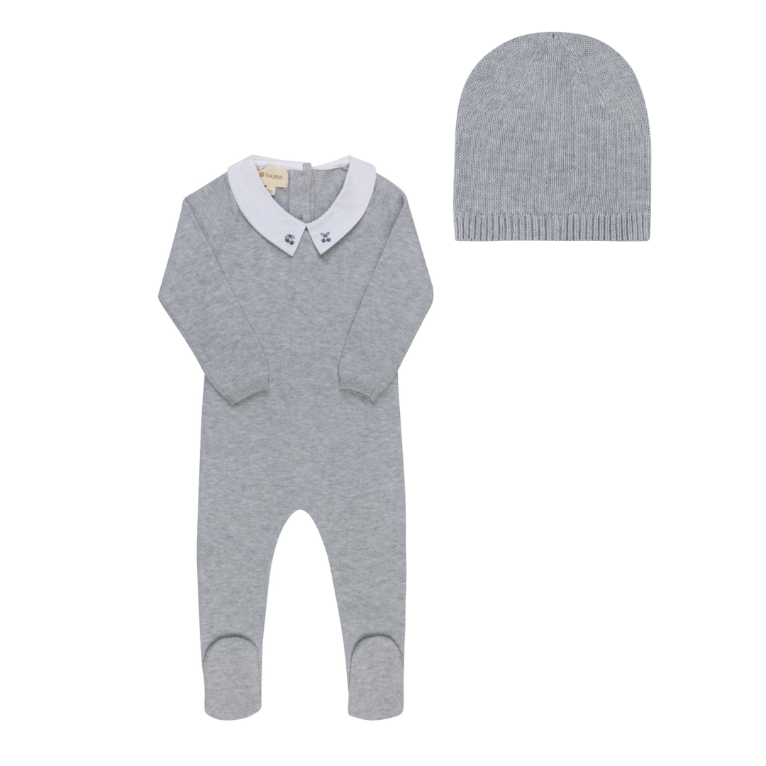Blue-Grey Fair Isle Collection Knit Baby Footie + Beanie
