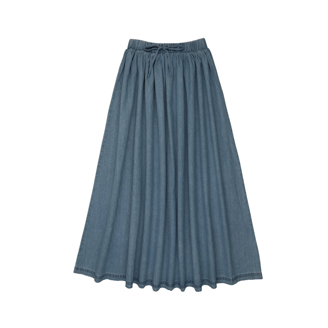 Mid Blue Wash Denim Drawstring Maxi