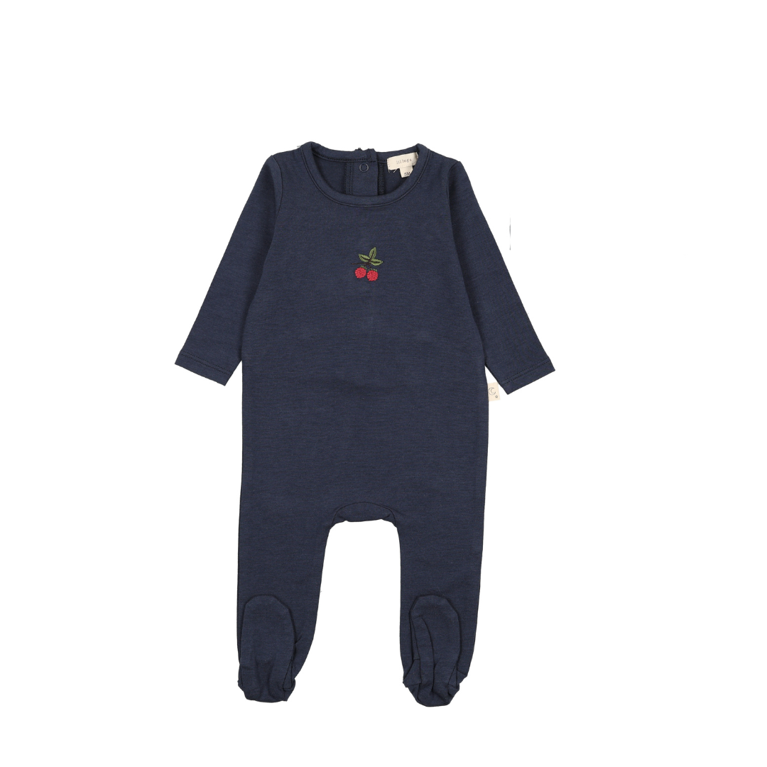 Navy Cherry Embroidered Lounge Footie