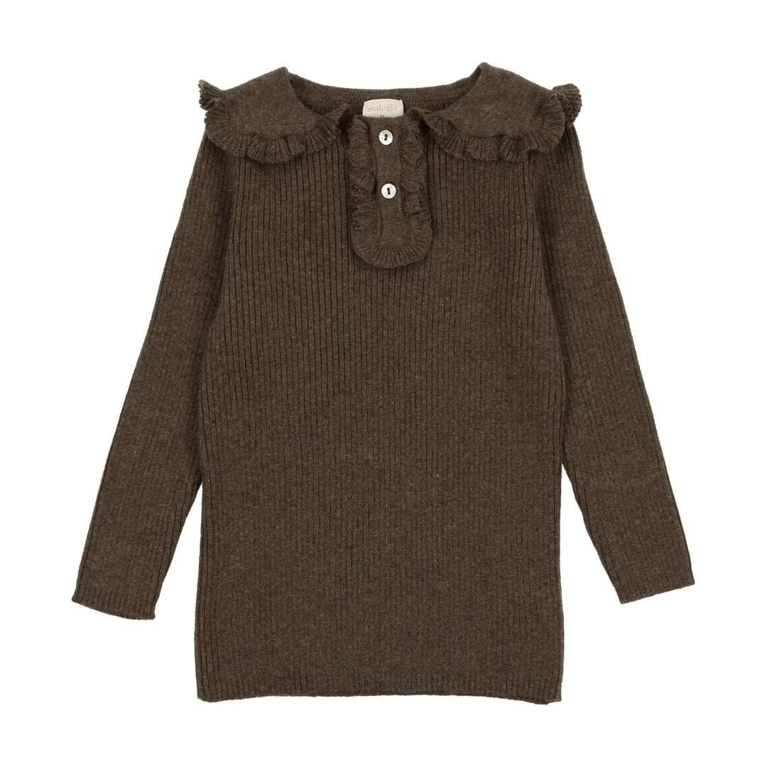 Heather Brown Girls Knit Polo
