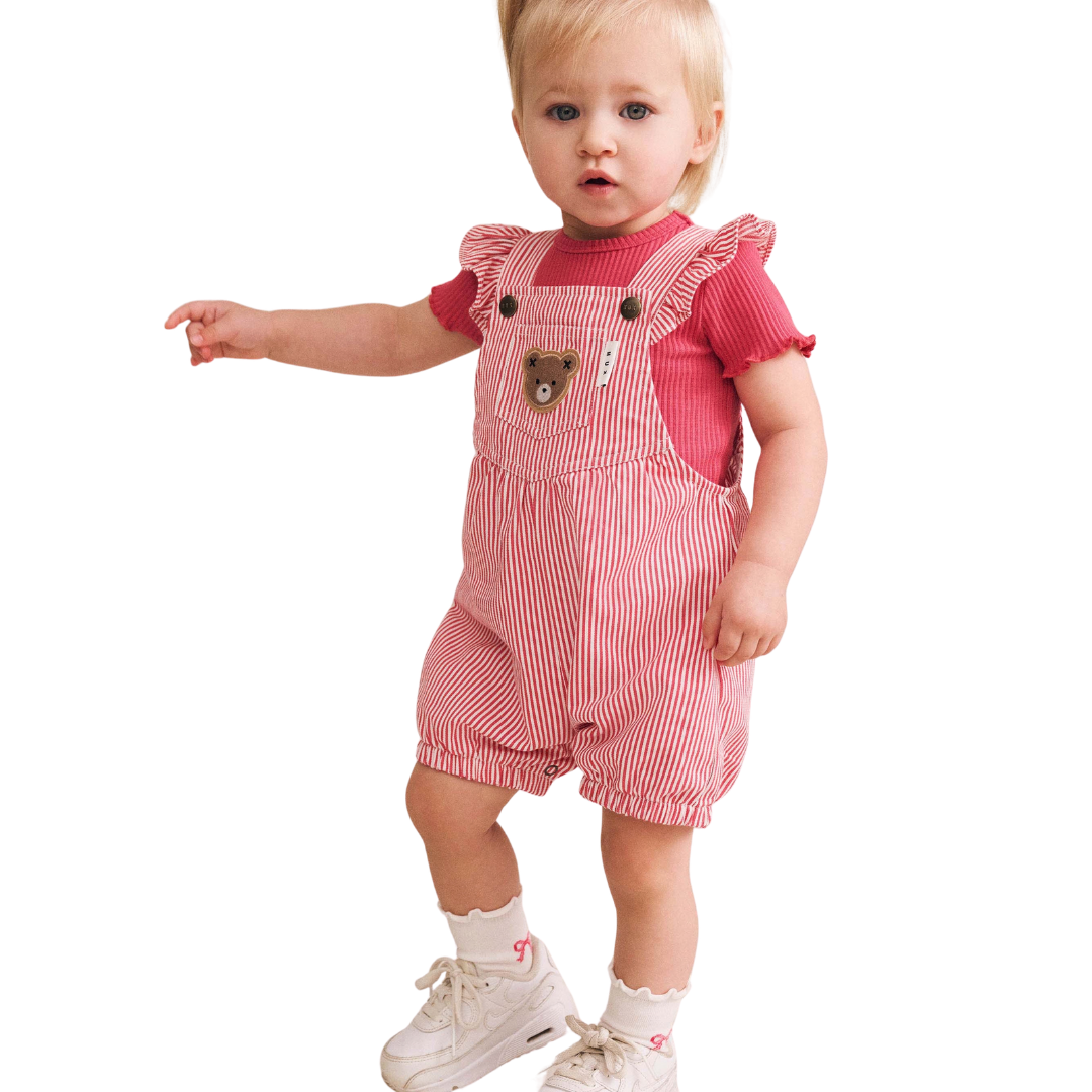 Geranium/ Almond Classic Stripe Romper