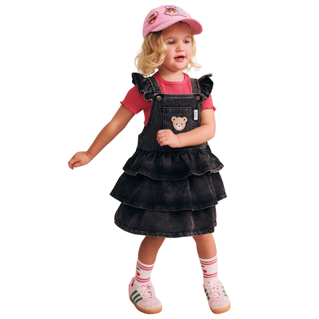 Black Knit Denim Frill Pinafore