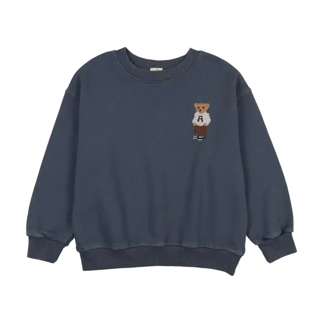 Vintage Indigo Embroidered Bear Sweatshirt Boy