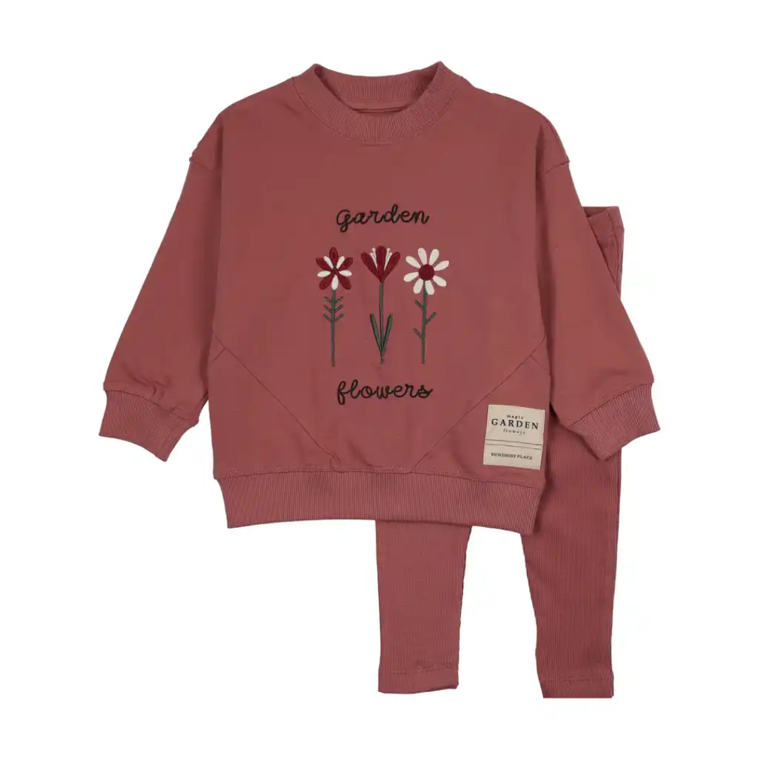 Vintage Pink Flower Sweatshirt Set
