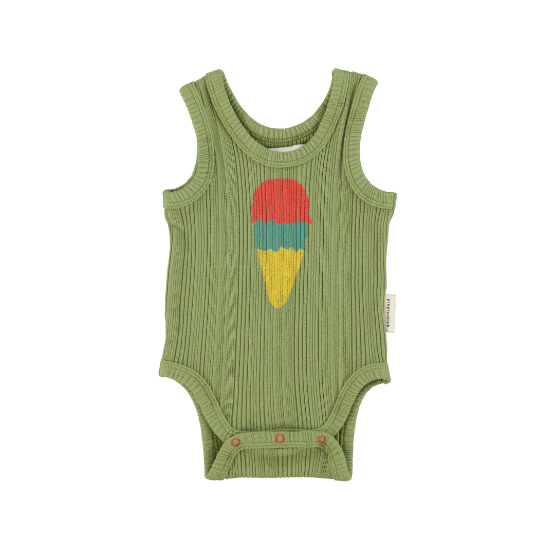 Olive w/ Ice Cream Print Sleeveless Bodysuit