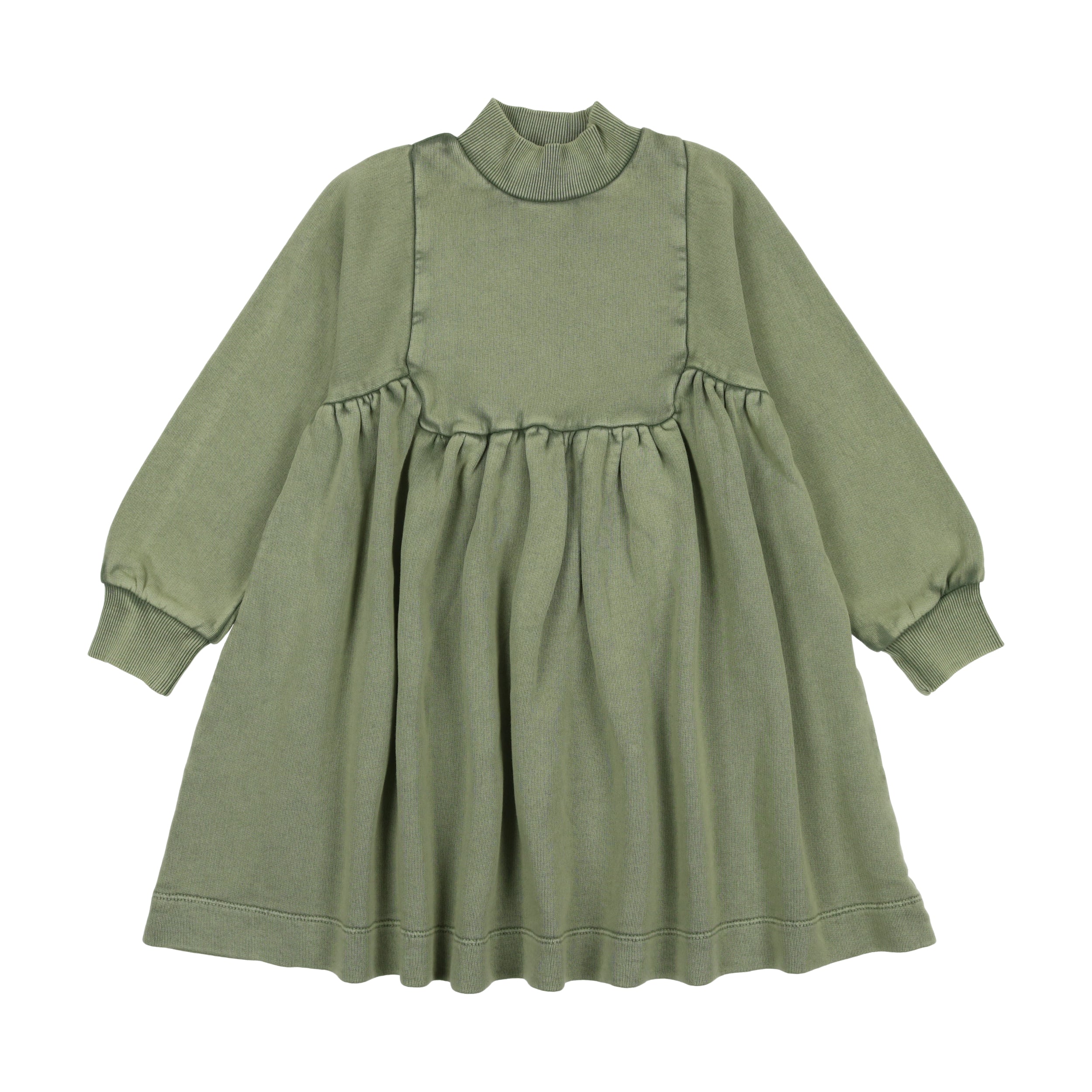 Washed Khaki Turtleneck Bib Dress
