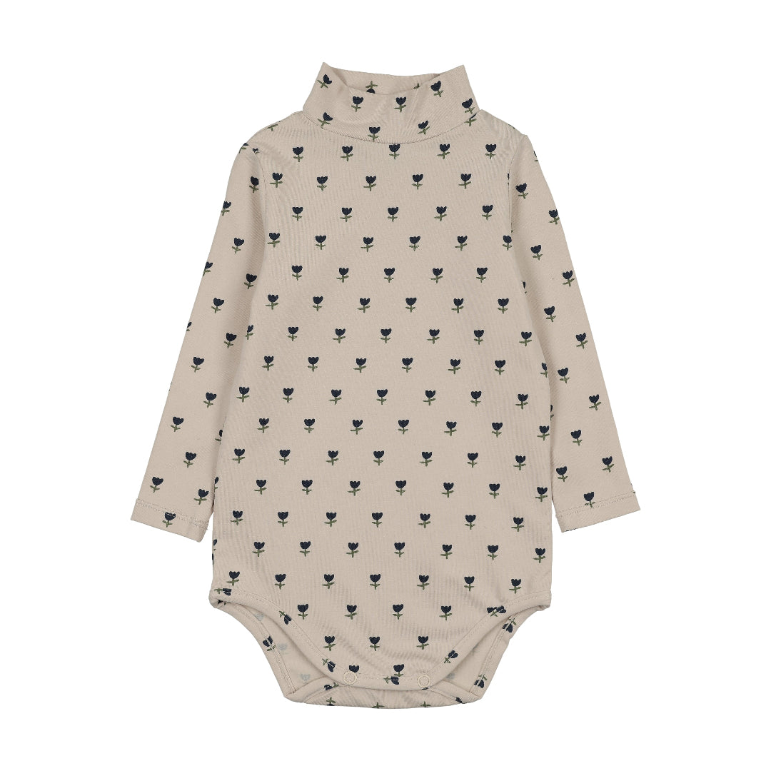 Burgundy Tulip Print Mock Neck Onesie