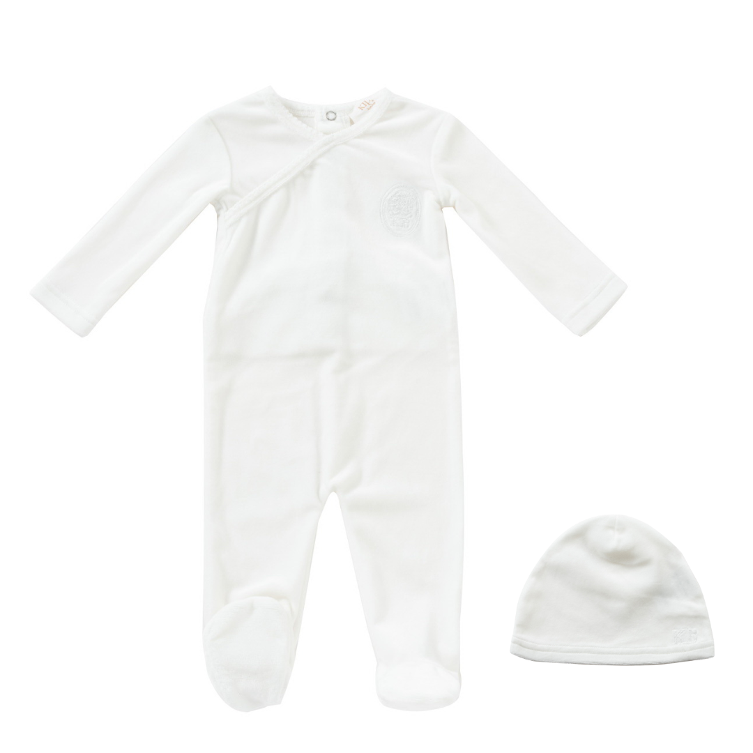 Velour Embroidered Romper & Hat Set