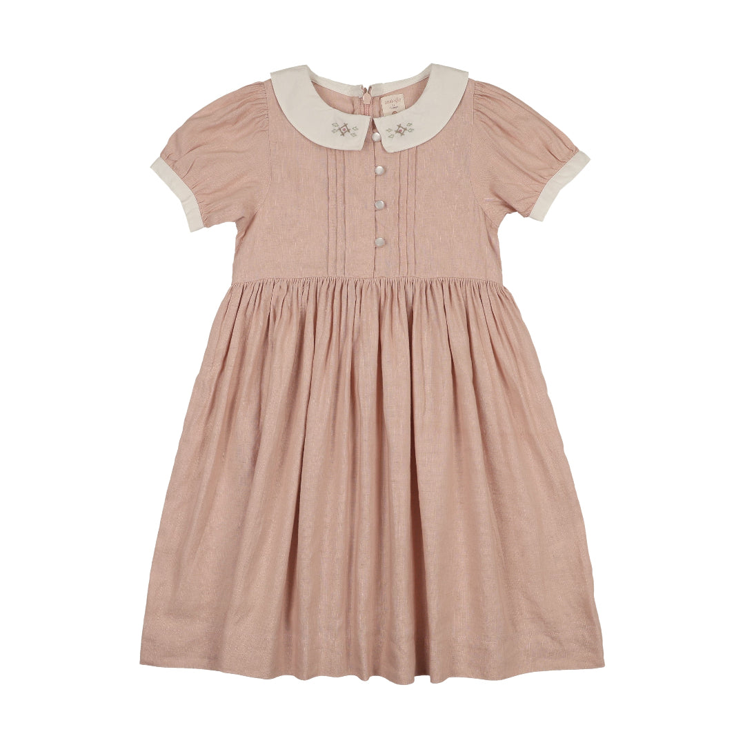 Bud Pink S/S Pintuck Collar Dress