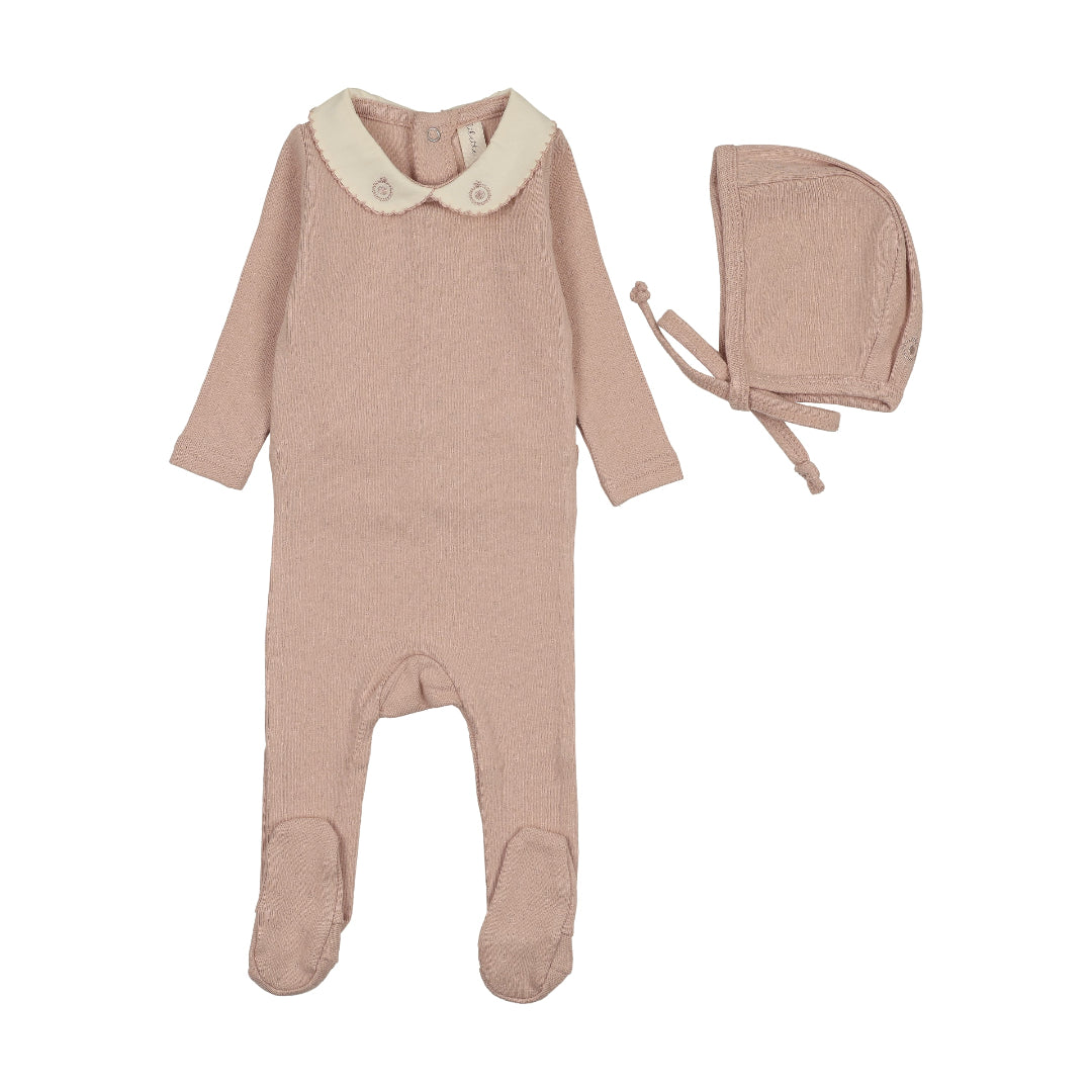 Lilette Dusty Pink Sweatheart Collar Footie Set