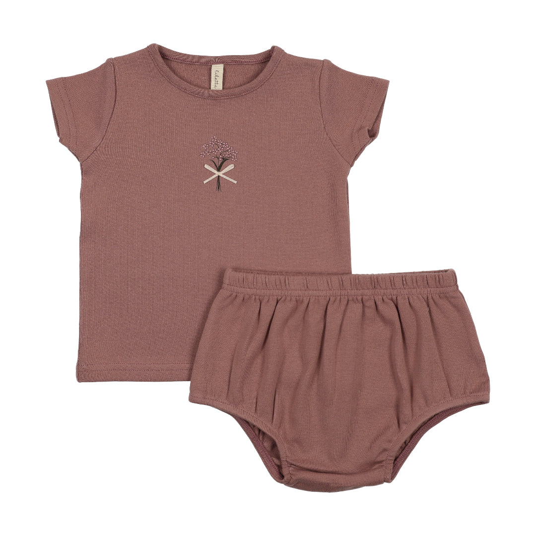 Mauve Bouquet SS Graphic Set With Bloomers