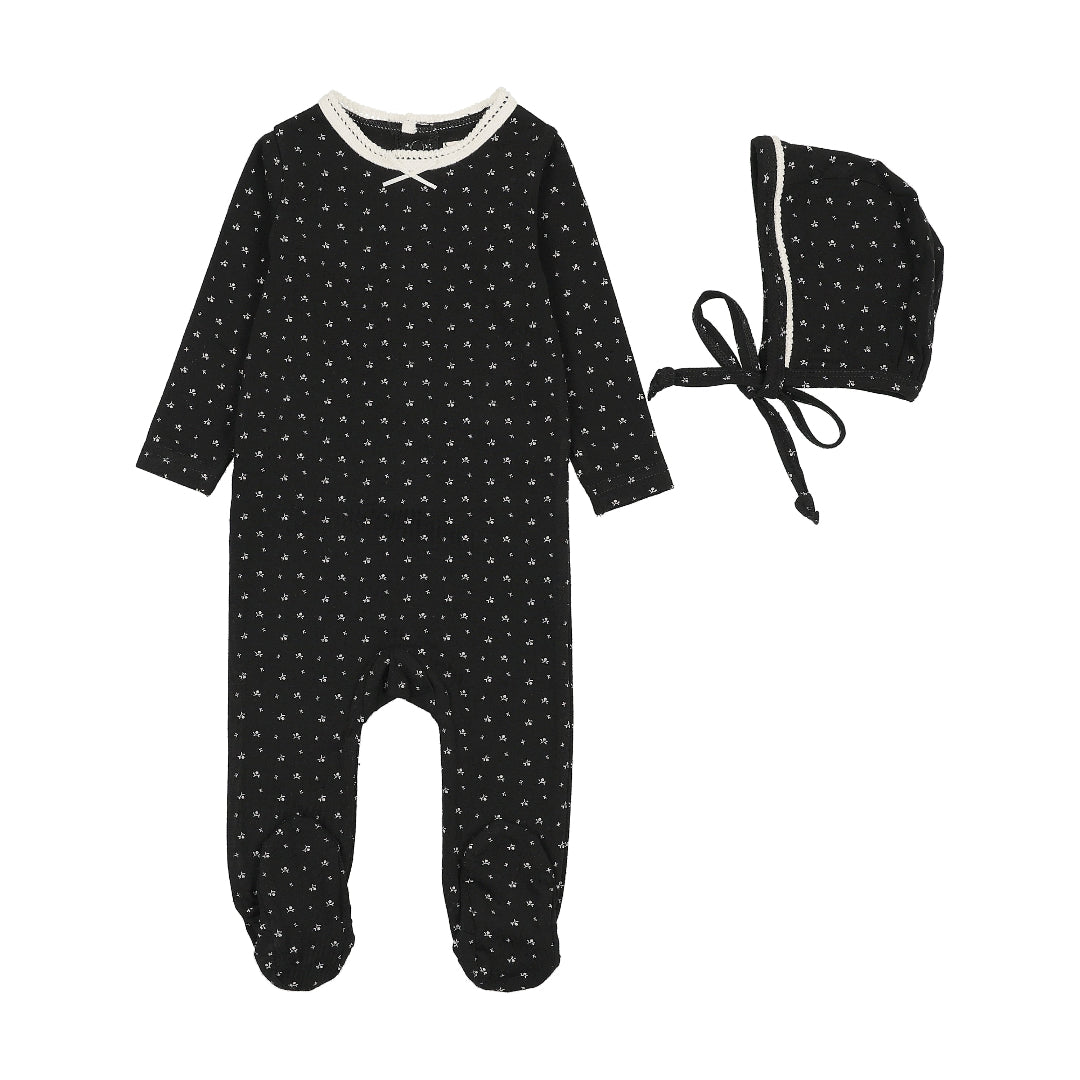 Black Print Tiny Twig Footie Set