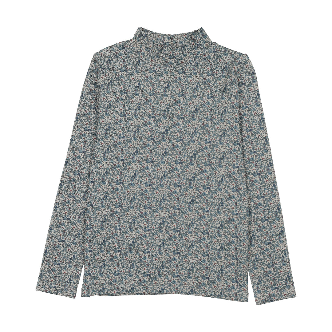 Misty Blue Printed Mockneck