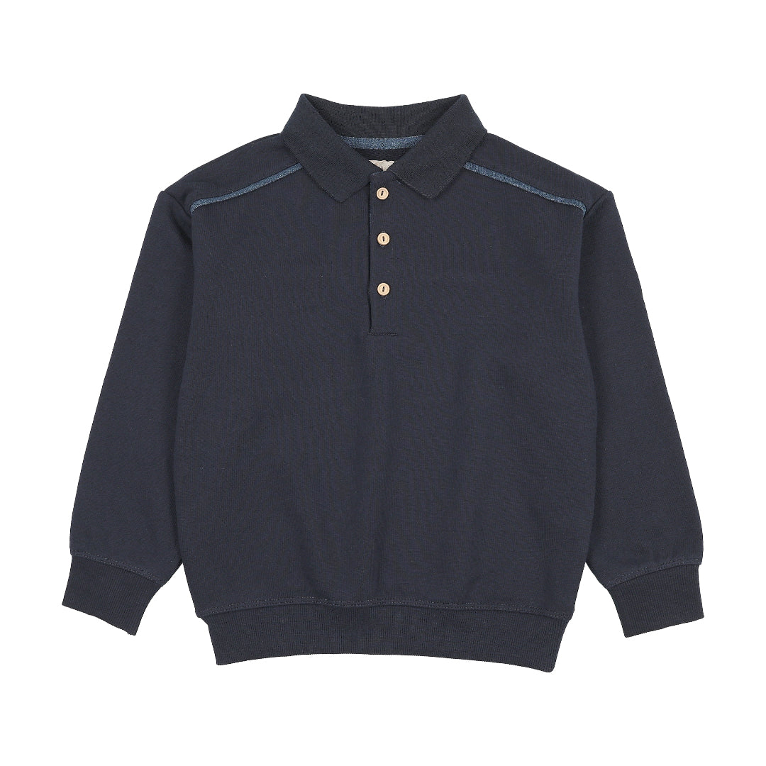 Navy Sweet Campaign Denim Trim Polo Sweatshirt