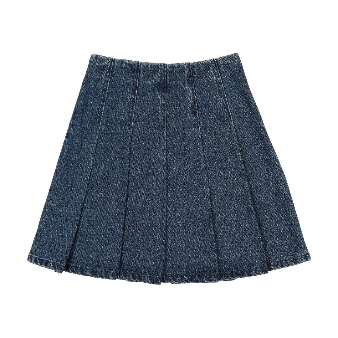 Blue Denim Pleated Skirt