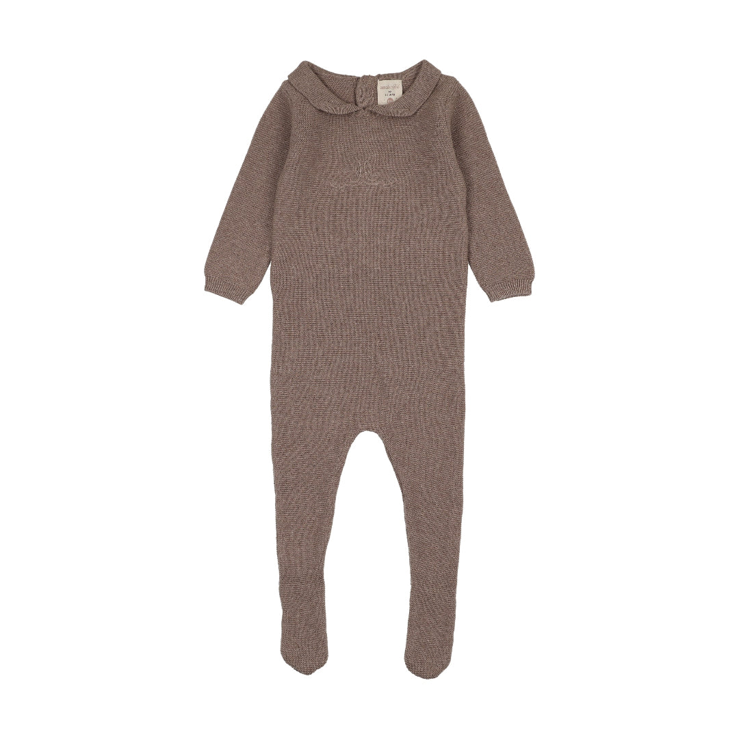 Misty Oat Heather Knit Embroidered Footie