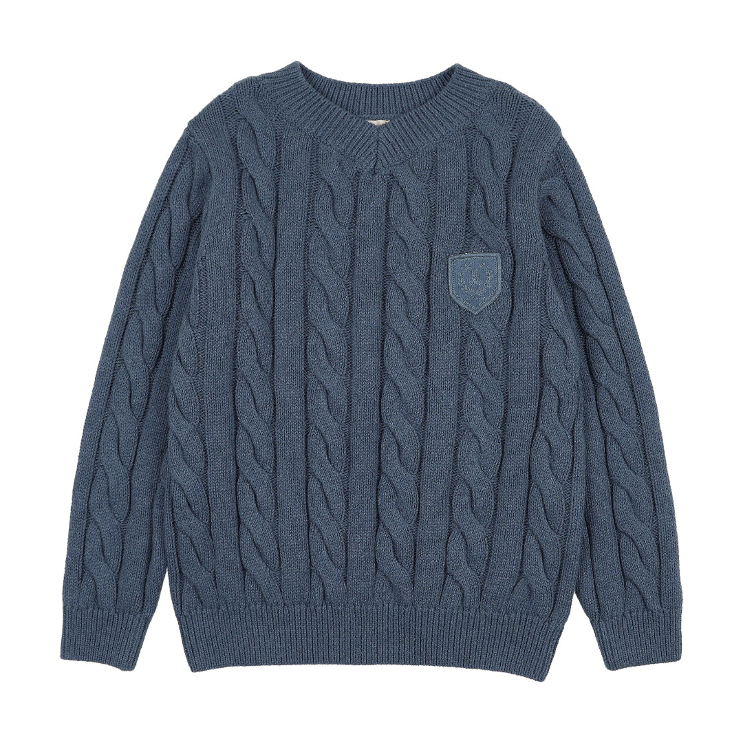 Vintage Blue Chunky V Neck Sweater