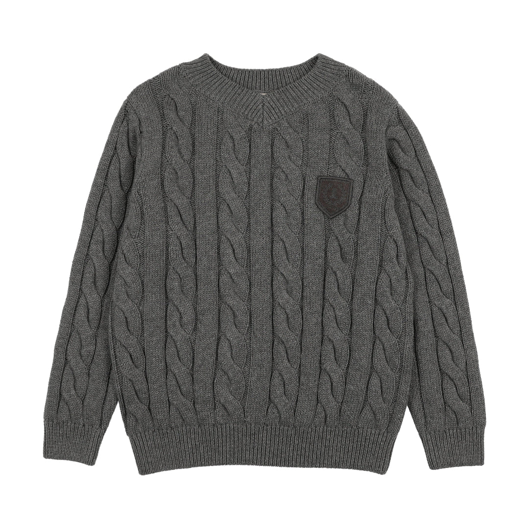 Mid Grey Chunky V Neck Sweater