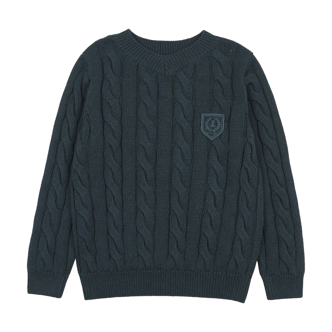 Deep Teal Chunky V Neck Sweater