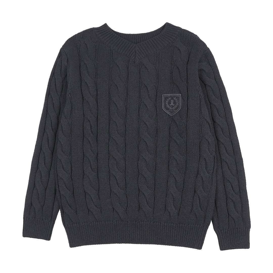 Navy Chunky V Neck Sweater
