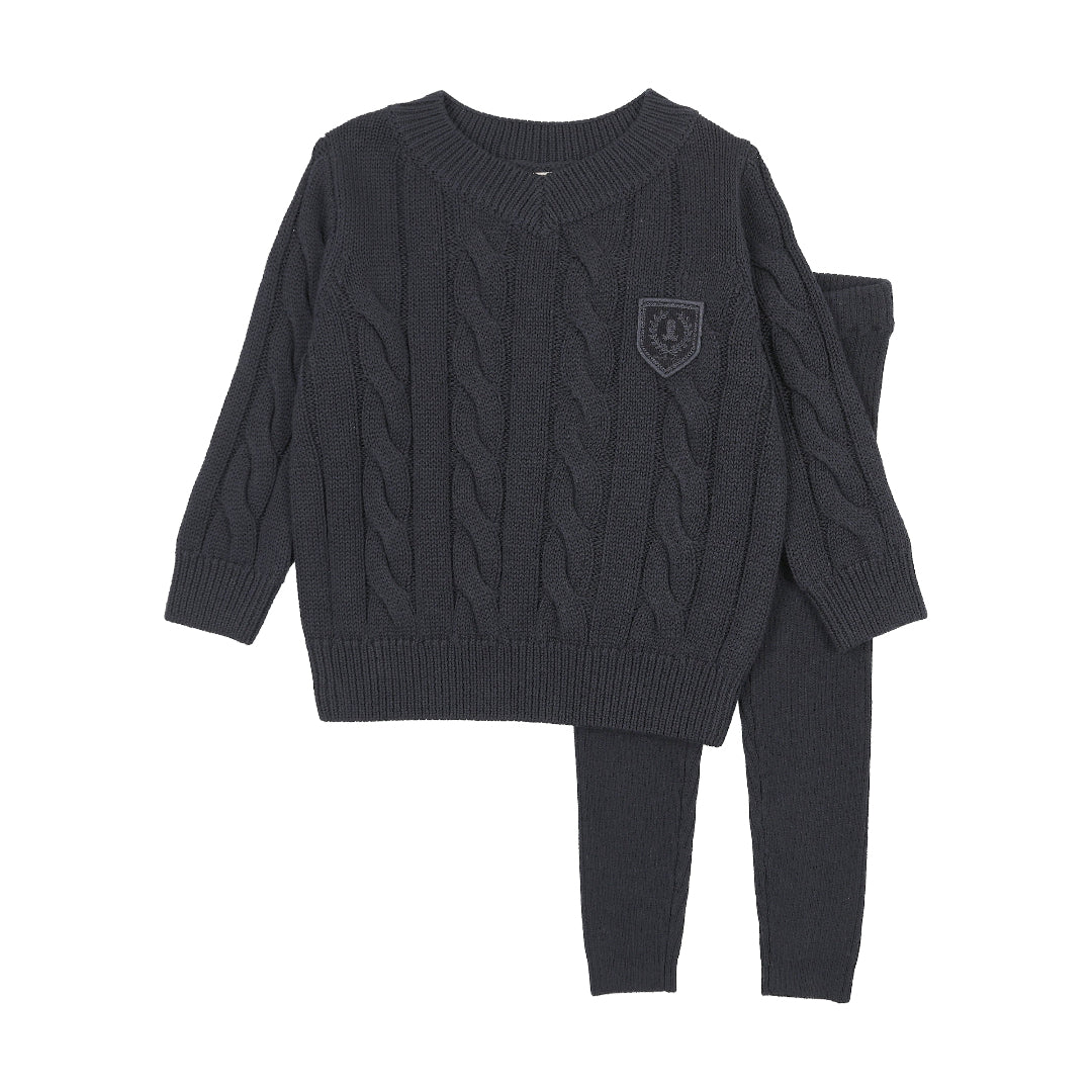 Navy Chunky Cable Knit Toddler Set