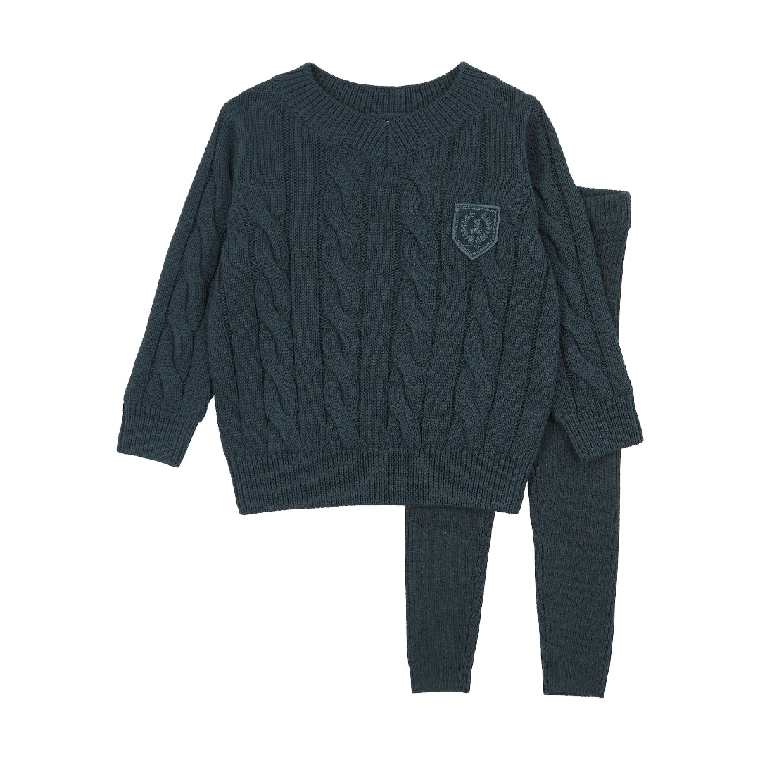 Deep Teal Chunky Cable Knit Toddler Set