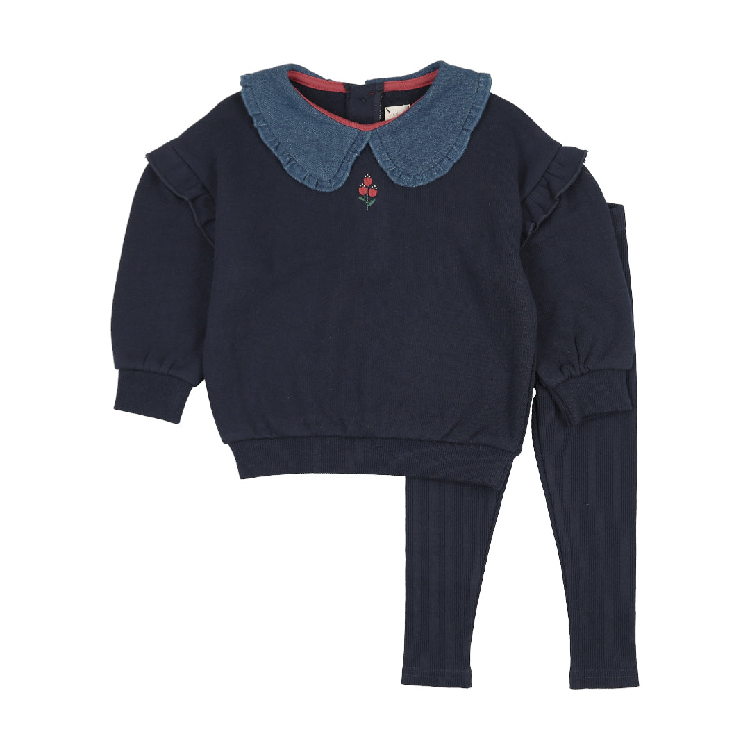 Navy Sweet Campaign Toddler Ruffle Sweatshirt Set