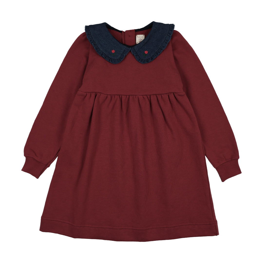 Vintage Red Sweet Campaign Denim Collar Sweatshirt Dress