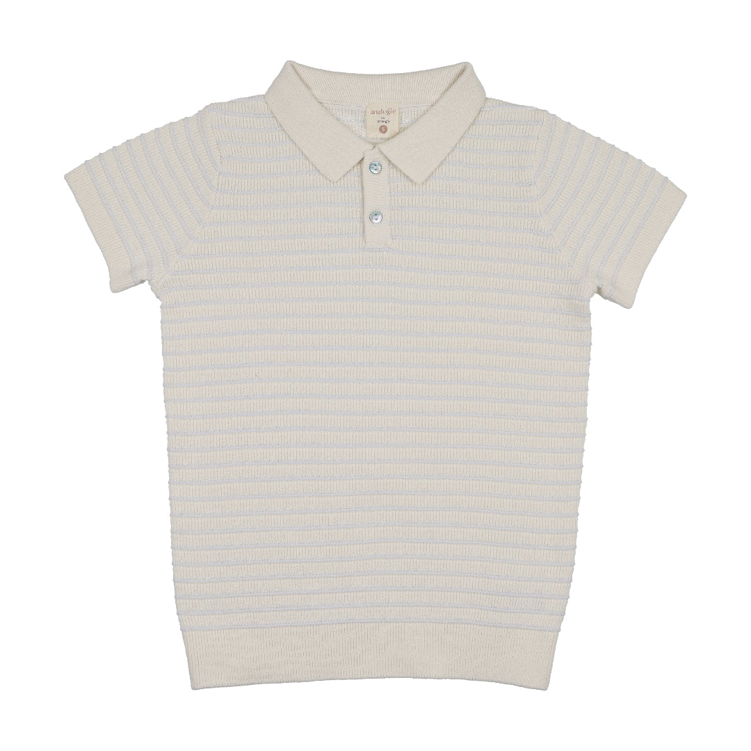 Clear Blue Textured Stripe Knit Polo