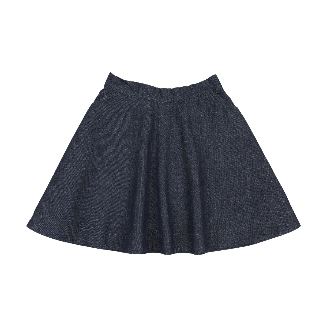 Navy Denim Flared Skirt