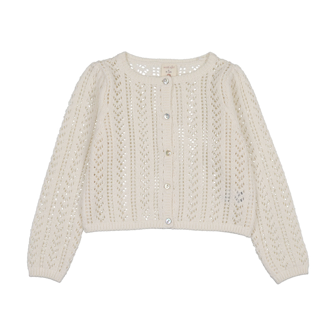 Cream Girls Pointelle Cardigan