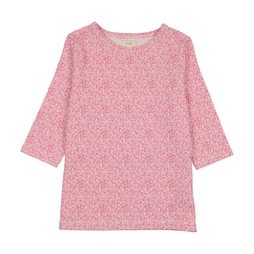 Bright Pink Mini Floral Classic Print 3/4 Tee